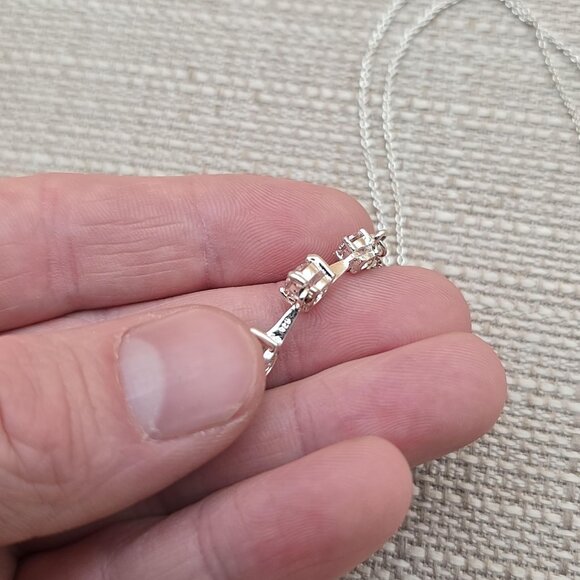 18 Inch Sterling Silver Triple Pink Cubic Zirconia Necklace A5720 - Picture 5 of 8